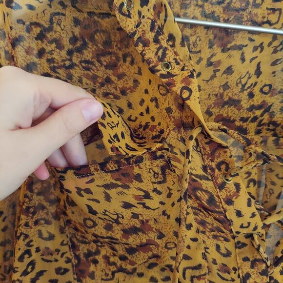 BCBG MaxAzria Blouse Small Sheer Lace Up Animal Print - Picture 3 of 10